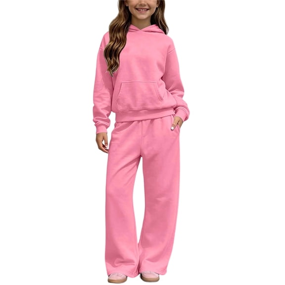 Cethrio Girls Outfit Sets Long Sleeve, Fleece-Lined Casual 2 Piece Girls' Clothing Sets Pink Size 10-12