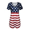 thumbnail image 4 of Vestido casual de manga corta con cuello en V y estampado del día de la independencia para mujer Fridja  bnh480, 4 of 5