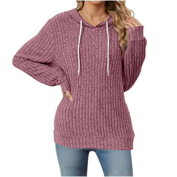 HAiming Knit Sweaters for Women Long Sleeve Shirts Long Sleeve Hoodies Pullover Hooded Sweatshirts Loose Casual Tops