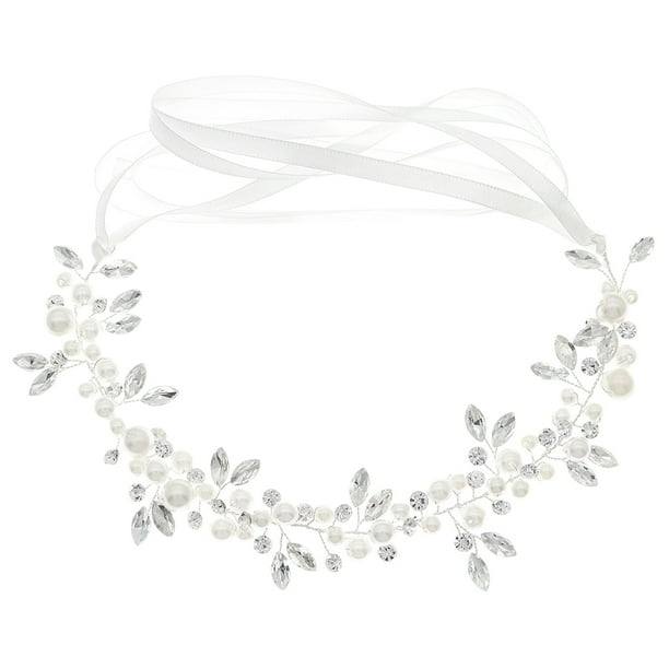 KAKOWELY Diadema para fiesta de bodas, diadema de novia, tocado de perlas artificiales, accesorio para el cabello