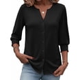 thumbnail image 3 of Women Blouses Button Down Shirts Dressy Business Casual 3/4 Length Sleeve Tops Summer Fall Fashion Clothing,M, 3 of 7