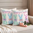 thumbnail image 2 of Happy Easter Pillow Covers 2 Pack Watercolor Green Blue Pink Rabbits Linen Texture Pillowcase Waterproof Outdoor Throw Pillow Cover for Patio Garden Square Cushion 18”x18”, 2 of 9