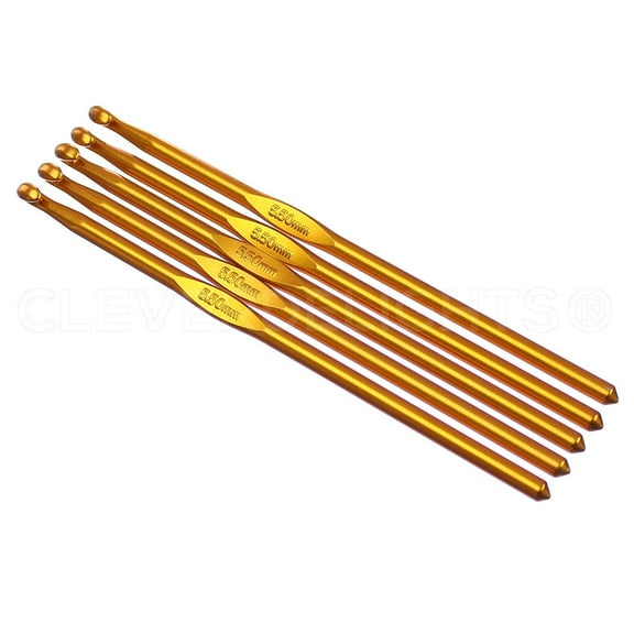 5 Pack - CleverDelights Size I (Size 9) Aluminum Crochet Hooks - 6" Length - 5.5mm Diameter