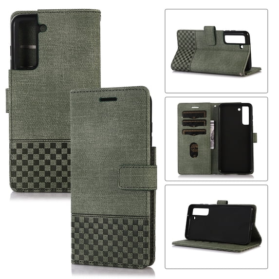 TECH CIRCLE Wallet Phone Case for Samsung Galaxy S21 FE,Shockproof Magnetic Flip Kickstand RFID Blocking Card Cash Slots Protective Cover with Hand Strap,Green