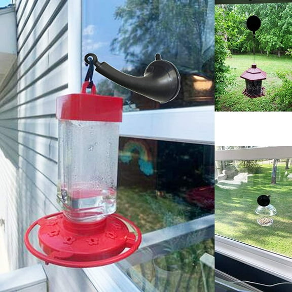 Pmsanzay Strong Window Suction Cups Hanger Hook for Bird Feeders and Wind Chimes, Pet Water Drinker Dispenser Cage, Bird House Feeder Hanging Bracket - No Bird Feeder