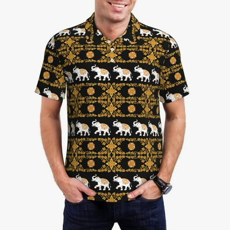 Goofa traditional Elephant Print Mens Polo Shirts Quick Dry Short Sleeve Golf T Shirt Performance Moisture Wicking Casual Workout-XX-Large