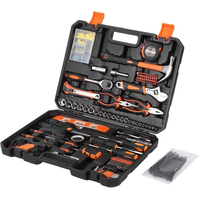 Ourlova 247-Piece General Home and Auto Repair Tool Set, Combination Hand Tool Kit with Plastic Toolbox Storage Case