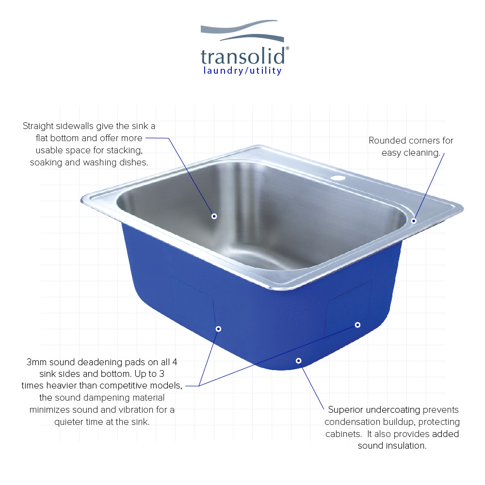 Transolid Trs_Mtsb252212-5 25" Drop In Single Basin Stainless Steel Utility Sink - Brushed