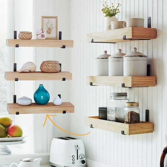 Autumn Alley Floating Wood Shelves for Wall – 3-Tier Wood Wall Shelves, Floating Shelf,  Wooden Wall Shelf Set for Rustic Bathroom, Kitchen, or Living Room – Use as Trays or Wall Shelves