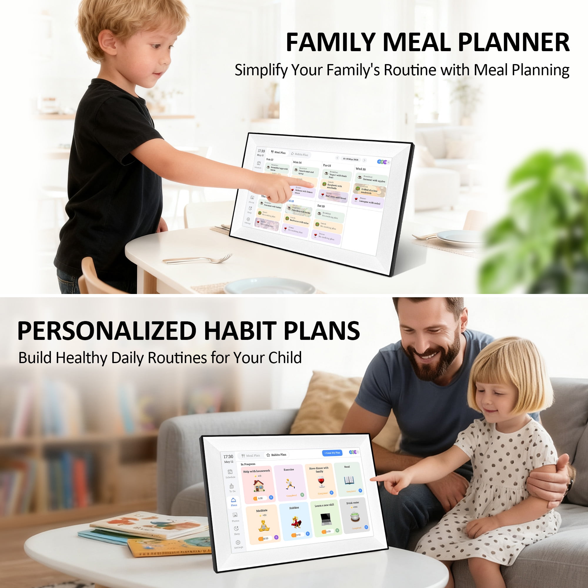 Jazeyeah 10.1" Digital Calendar Planner,Touchscreen Interactive Display for Family Schedules, Achievement Rewards, Meal Planning,