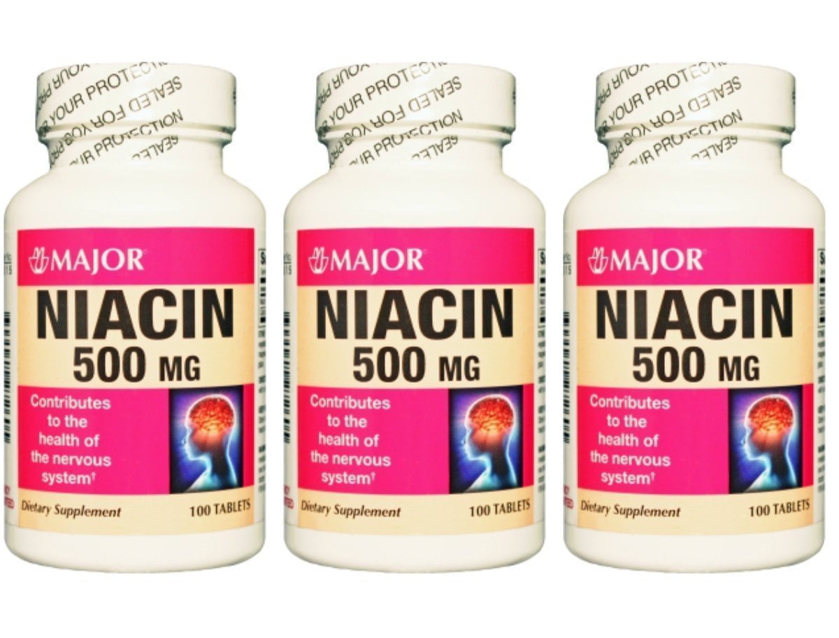 ( Pack Of 3 ) MAJOR NIACIN 500MG TABS NIACIN-500 MG White 100 TABLETS UPC 309042272605
