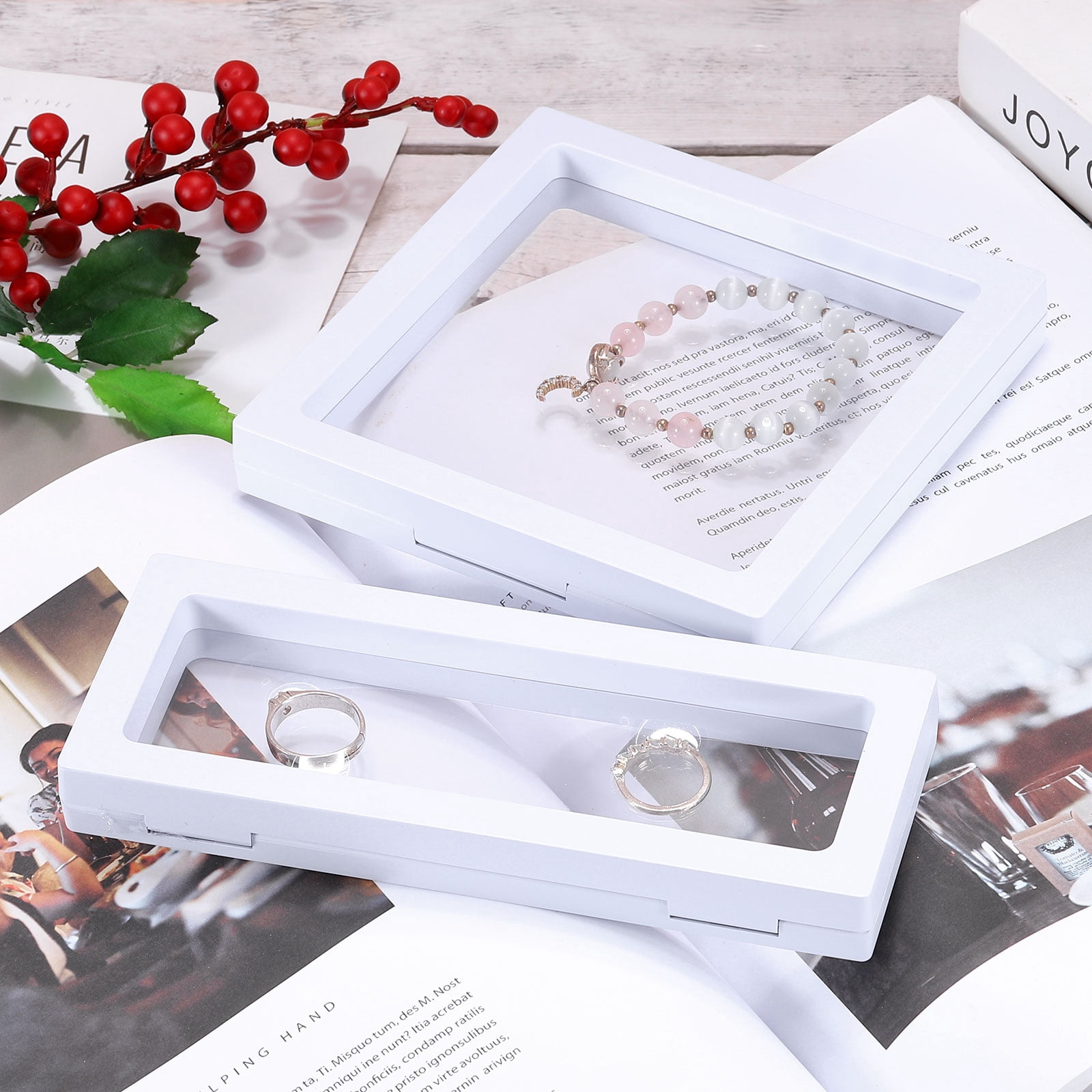 Unique Bargains 4pcs 3D Floating Display Frame Holder Jewelry Box White 7.1" x 7.1" x 0.8"