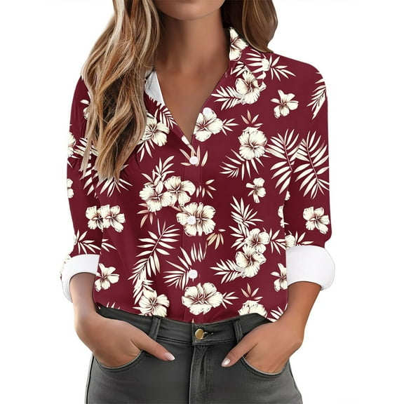 SHE IS My Items Womens Long Sleeve Shirts Pack Womens Floral Tops Fall Blouses for Women Long Sleeve Business Casual Womens Tunic Tops 3/4 Sleeve Loose Fit