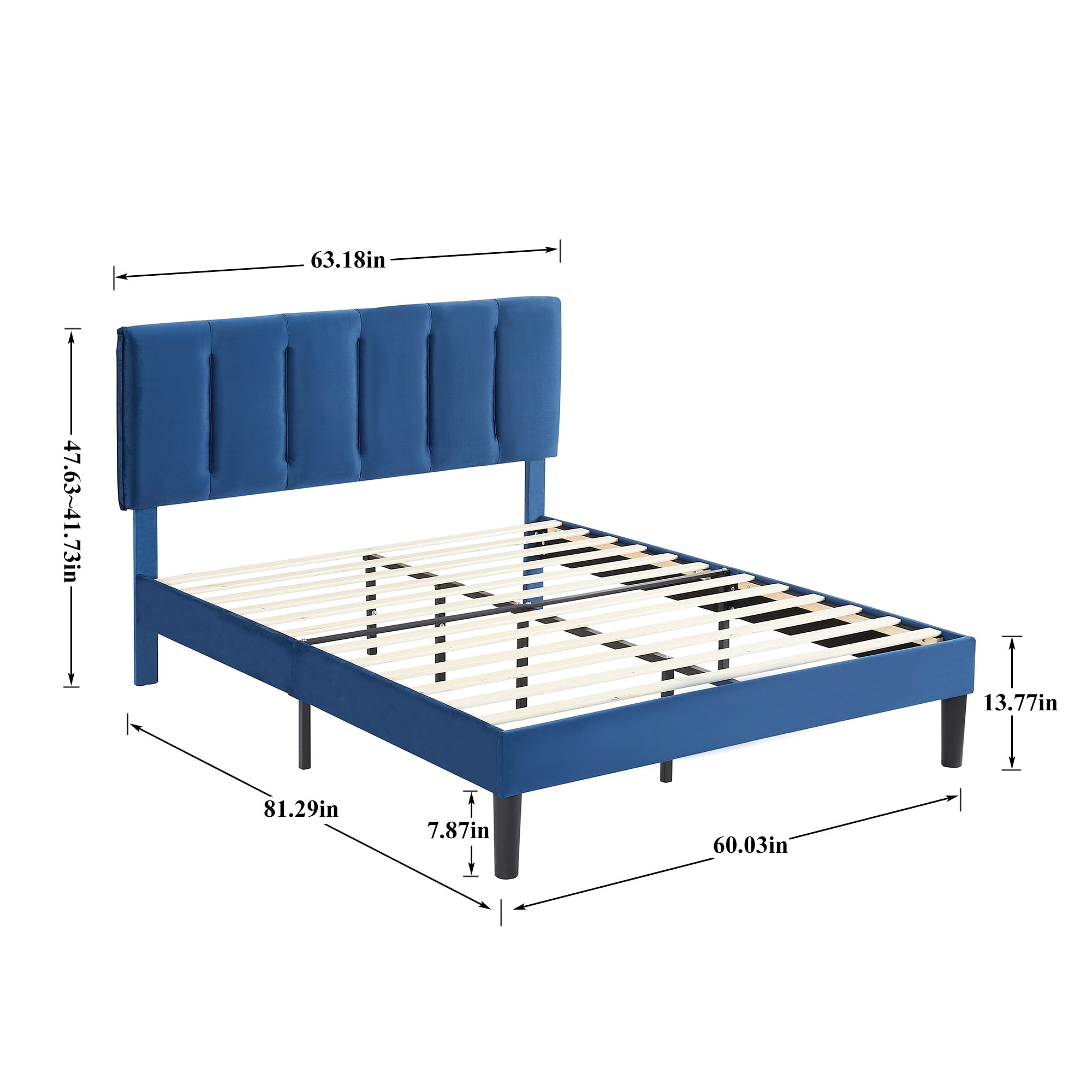 VECELO Queen Size Upholstered Platform Bed Frame, Adjustable Headboard and Wooden Slats Support, No Box Spring Needed/Easy Assembly, Dark Blue