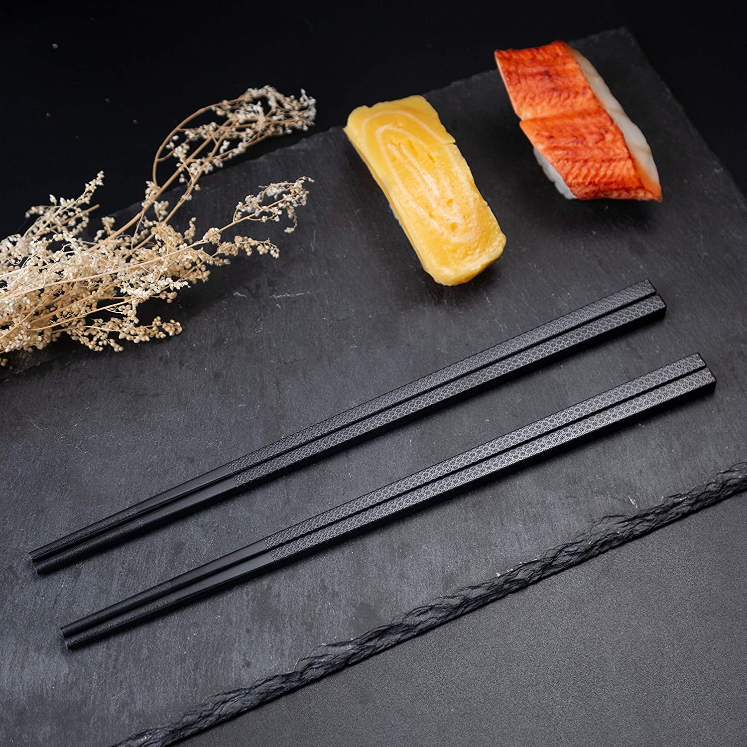Reusable Classic Style Cherry Blossoms Premium Japanese Chopsticks Set 5-Pairs Fiberglass Dishwasher-Safe Chopsticks