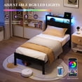 thumbnail image 2 of Kbun Twin Size Platform Bed Frame with Upholstered Headboard, Metal Bed Frame with LED Light, Heavy Duty Steel Slat Supported Queen Bed Frames, No Box Spring Needed, Black, 2 of 6