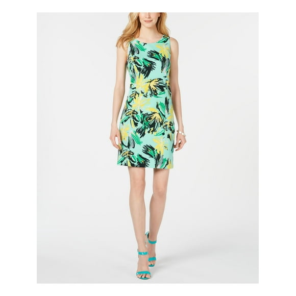 PAPPAGALLO Womens Green Floral Sleeveless Jewel Neck Above The Knee Wear To Work Sheath Dress 4