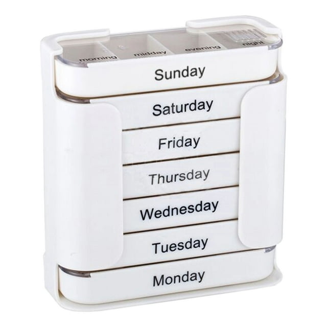 Storage Containers Weekly Organizer with Stackable Compartments for Daily Morning Noon Evening and Bedtime Use in Home Living Spaces