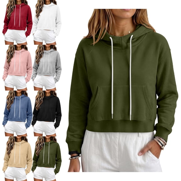 SYwaren Women's Oversized Pullover Sweatshirt Cropped Fleece Lined Long Sleeve Casual Drawstring Hem Fall Winter Tops