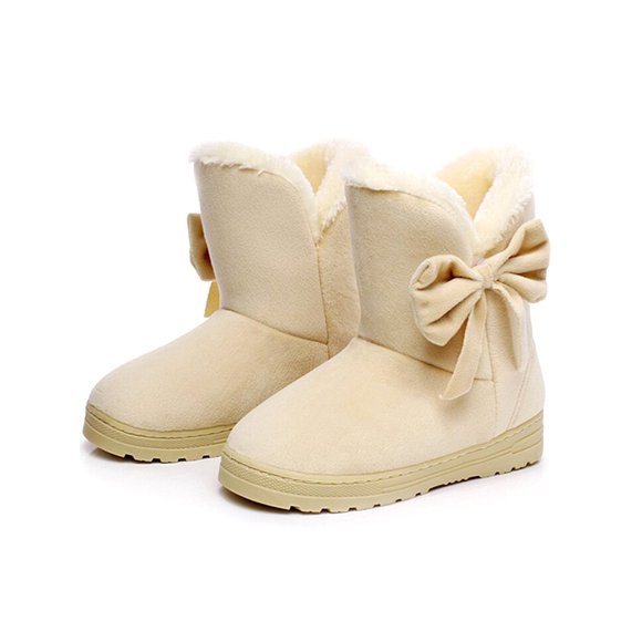 Julyccc Womens Warm Bow Fur Slip On Ankle Snow Boots