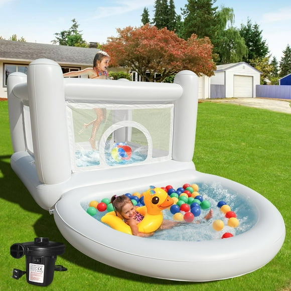 White Bounce House Toddler Bounce House, Bounce House for Kids 3-6 Mini Bounce House, Indoor Outdoor Inflatable Bounce House for Kids and Adults