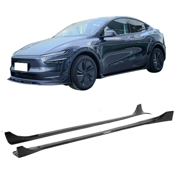 Ikon Motorsports Side Skirts Extension, Compatible with 2025-2026 Tesla Model Y Juniper, IKON Style ABS Plastic Gloss Black Rocker Panel Splitter Side Underbody Spoiler 2PC