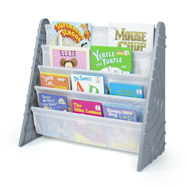 Humble Crew Saturn Grey Kids Bookshelf 4 Tier Book Organizer, Grey/White
