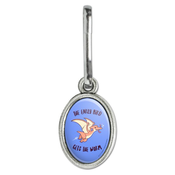 The Early Bird Gets the Worm Funny Humor Antiqued Oval Charm Clothes Purse Suitcase Backpack Zipper Pull Aid