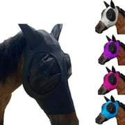 2 Pcs Upgrade Horse Fly Masks with Ears UV Protection Elastic Horse Mask Breathable Comfortable Fly Mask for Adult Horses, Protect from Summer Insect(11.8''×10.2'',Black)