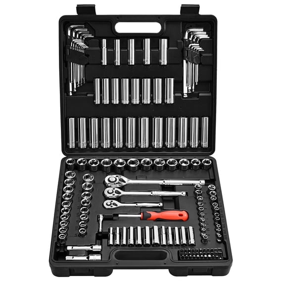 149 Piece Socket Set 3/8 1/4 1/2 Inch Drive SAE Metric Deep Shallow Sockets Ratchet Bits Accessories CR V Alloy Steel Tool Kit with Storage Case