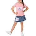 thumbnail image 1 of Conjuntos de blusas y camisas de cuello redondo y manga corta para niños, top con capucha de manga larga de color con faldas de cintura elástica, traje casual y cómodo, conjunto de poliéster para niño, 1 of 6