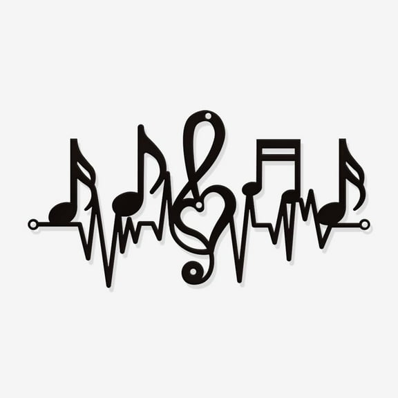 1 pc Musical Note Metal Wall Decor 11x5.7 Inch Iron Heartbeats Wall Decor Home Hanging Music Curves Wall Art Metal Wall Sculptures for Bedroom Living Room Black