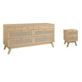 thumbnail image 1 of Pemberly Row Ensemble de 2 Tables de Nuit et Commode en Rotin MDF et Panneau de Particules, Chêne, 1 of 9