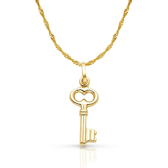 Ioka-14K Yellow Gold Plain Key Charm Pendant with 1.2mm Singapore Chain Necklace - 24"