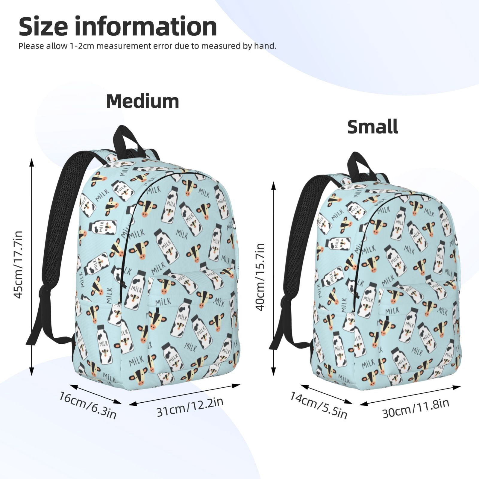 Vsdgher Milk Bottles And Cow Head Print Canvas Backpack Travel Rucksack Unisex Knapsack 15.7/17.7Inch Laptop Backpack for Work,College -Medium