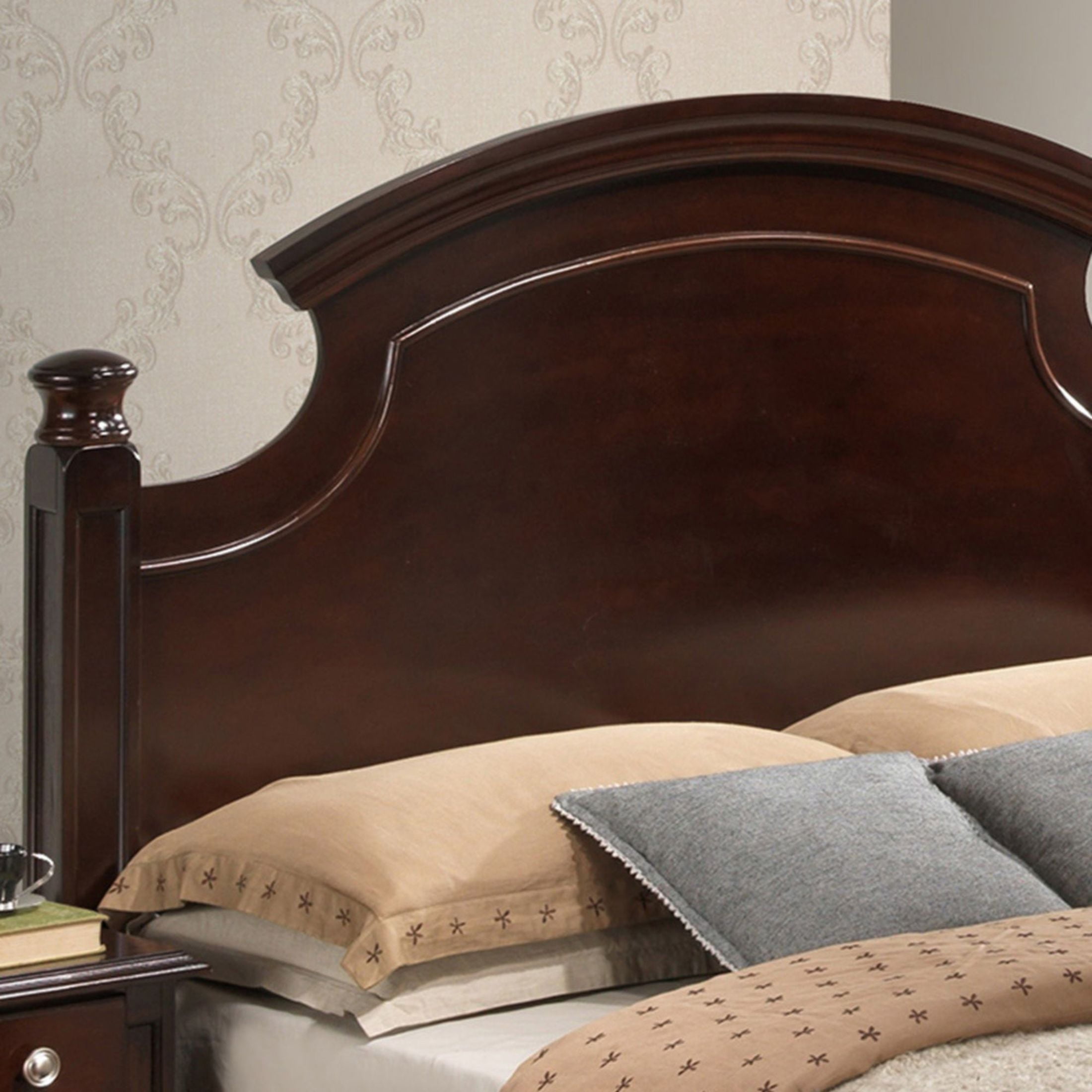 Noble House Traditional Queen Bed with 4-Post Design, Wood Frame, Cappuccino Finish