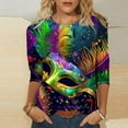 thumbnail image 2 of Feancey Casual Mardi Gras Tunic Tops for Women 3/4 Sleeve Carnival Themed T-Shirts Dressy Trendy 3D Mask Print Graphic Tee Comfy Loose Party Blouse Multicolor XL, 2 of 6