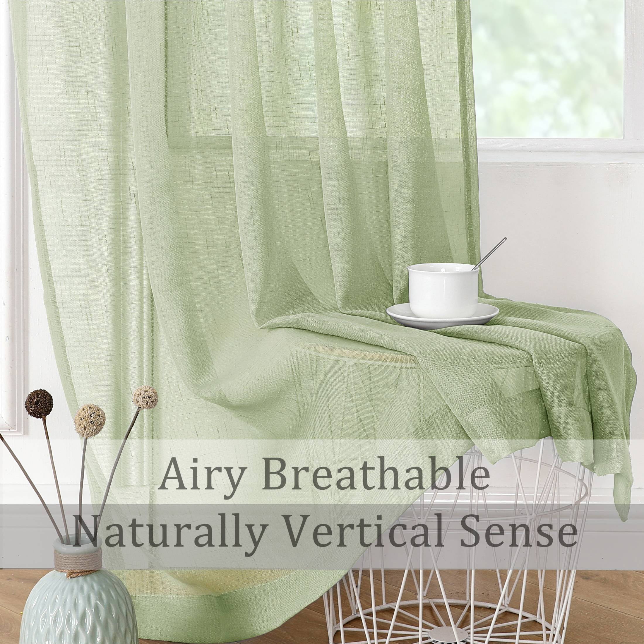 AZZCIA Sage Sheer Curtain Panel for Living Room with Grommets Linen Texture Rustic Window Drap Sets for Bedroom Room (Green, 54"x63", 2 Panels )
