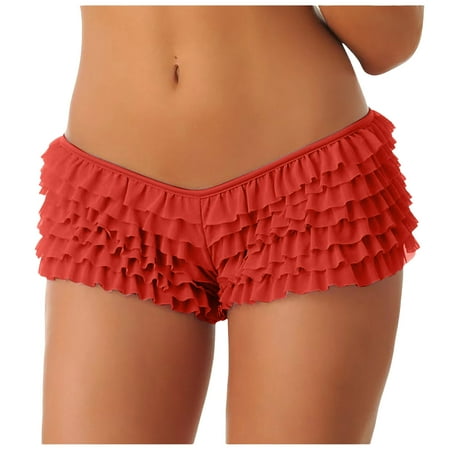 vigerkar Women s Y2k Ruffle Shorts Lace Lolita Bloomers Elastic Waist Bow Front Shorts Micro Boyshorts Red  XL
