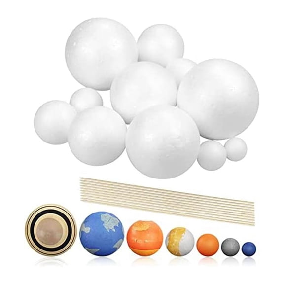 Qilidiba Solar System Project Kit PlanetModel Crafts 14 Mixed Sized Polystyrene Spheres Balls for School Science Projects