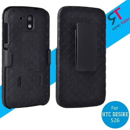 Rome Tech Shell Holster Combo Case in Black With Kickstand For HTC Desire