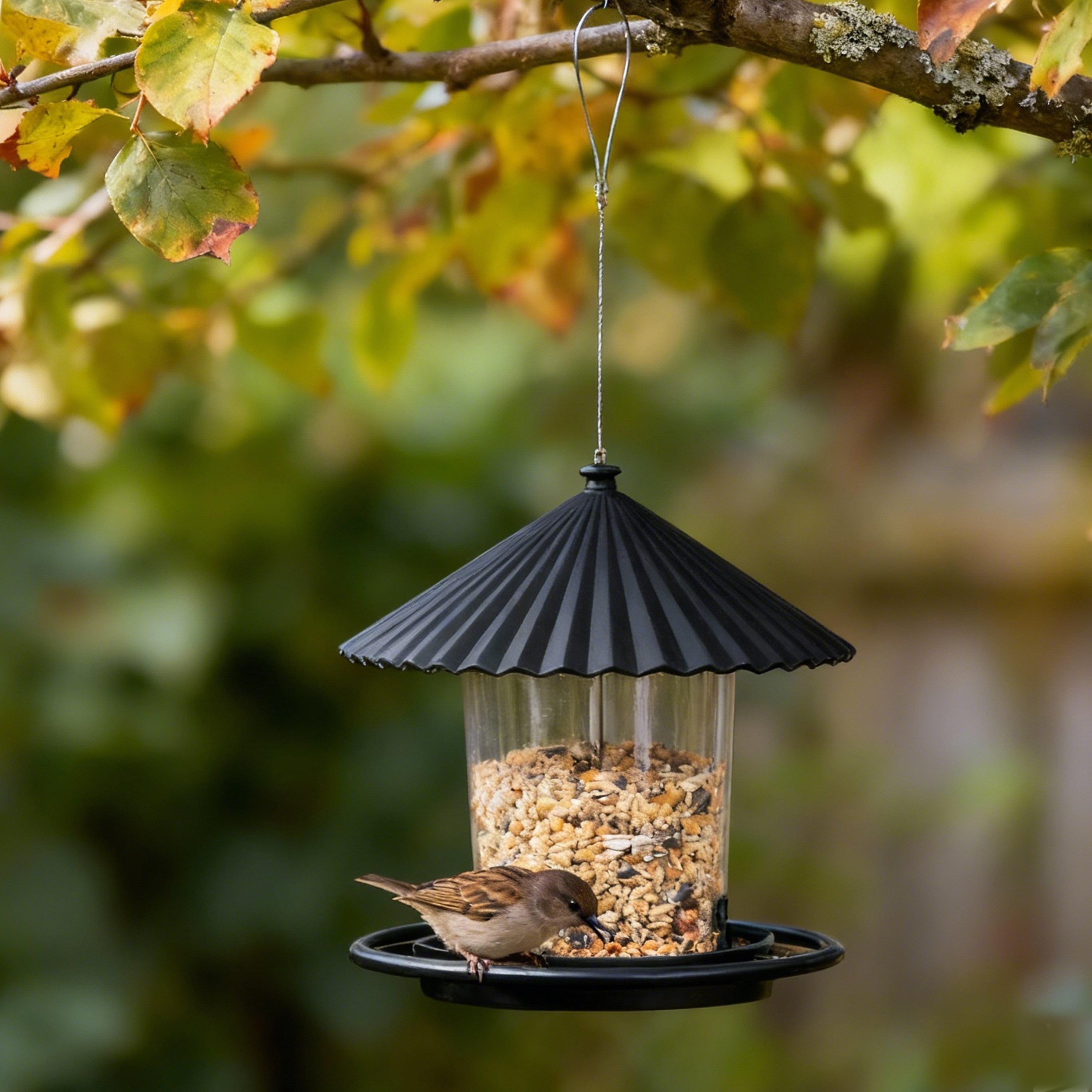 Vibrant Life Hanging Hopper Bird Feeder, Black, 5 lb Capacity