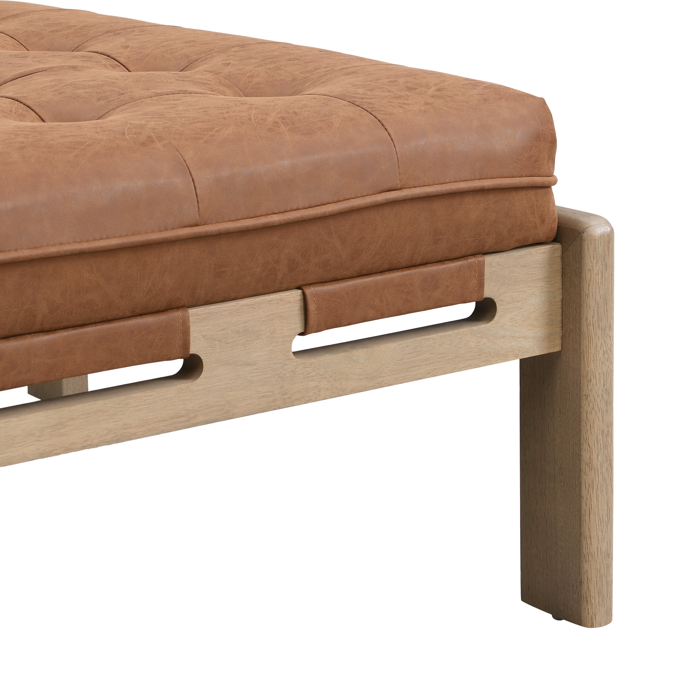 Christopher Knight Home Classic 34'' PU Leather Ottoman, Button-Tufted Cocktail Ottoman with Solid Wood Frame, Multi-Functional Footstool & Coffee Table, Reddish Brown