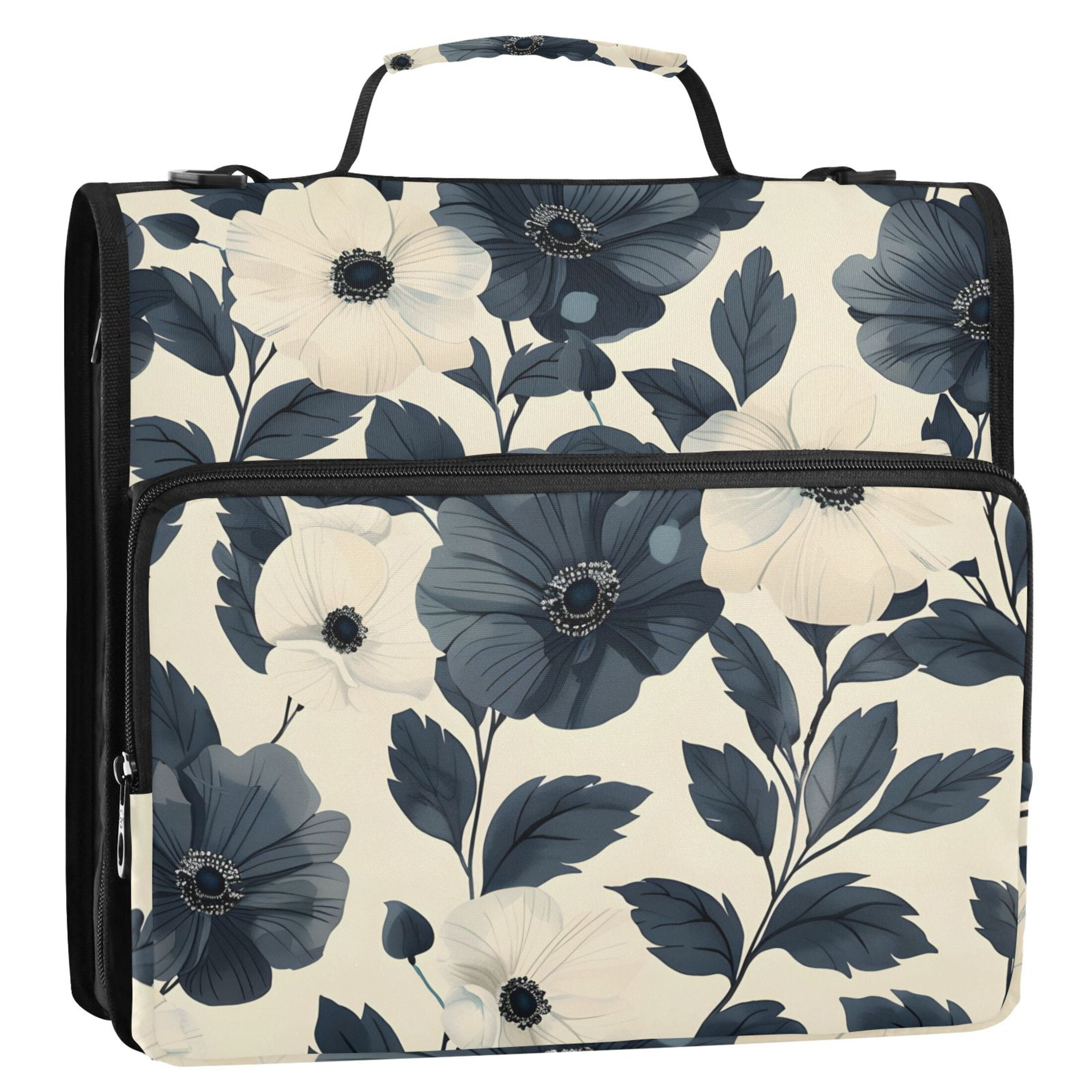 ALAZA Zipper Binder Black Peony Flower 3 Ring Trapper Keeper File Folder Organizer Bag