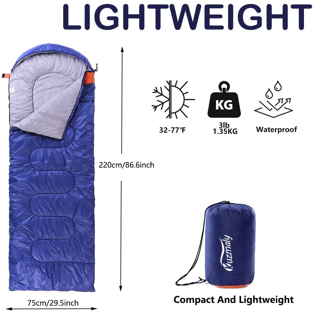 Camping Sleeping Bag 3 Seasons Lightweight &Waterproof with Compression Sack Indoor & Outdoor for Adults Kids