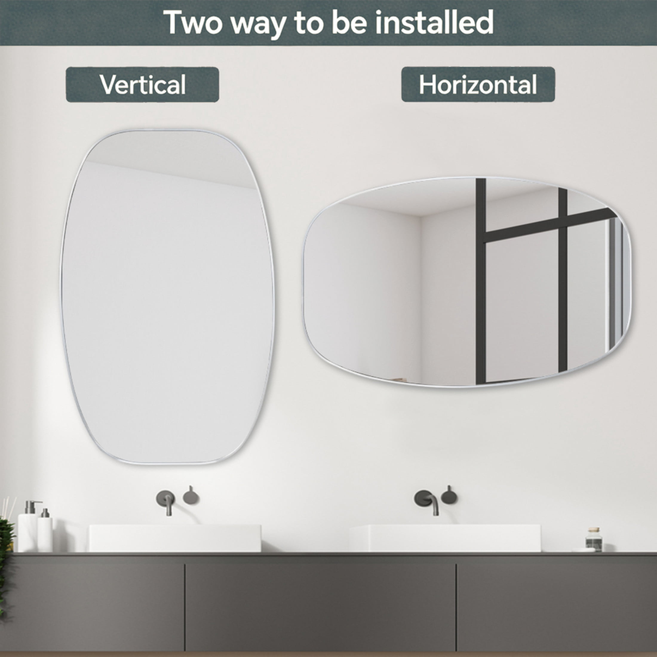 Noble House 30"x48" Unique Metal Framed Oval Wall Mirror, Modern Oblong Vanity Mirror for Bathroom & Entryway, Silver