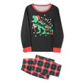 thumbnail image 3 of Michellecmm Family Matching Christmas Pajamas, LetterDinosaur Print Long-Sleeved Round Neck Tops + Plaid Pattern Trousers Sleepwear, 3 of 10