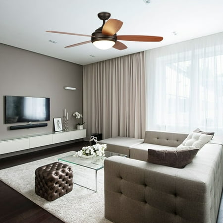 5 Teak Blades 52-Inch Ceiling Fan with Five Cherry/Teak Plywood Blades and Etched Opal Glass LED Light Kit, Bronze Finish ()