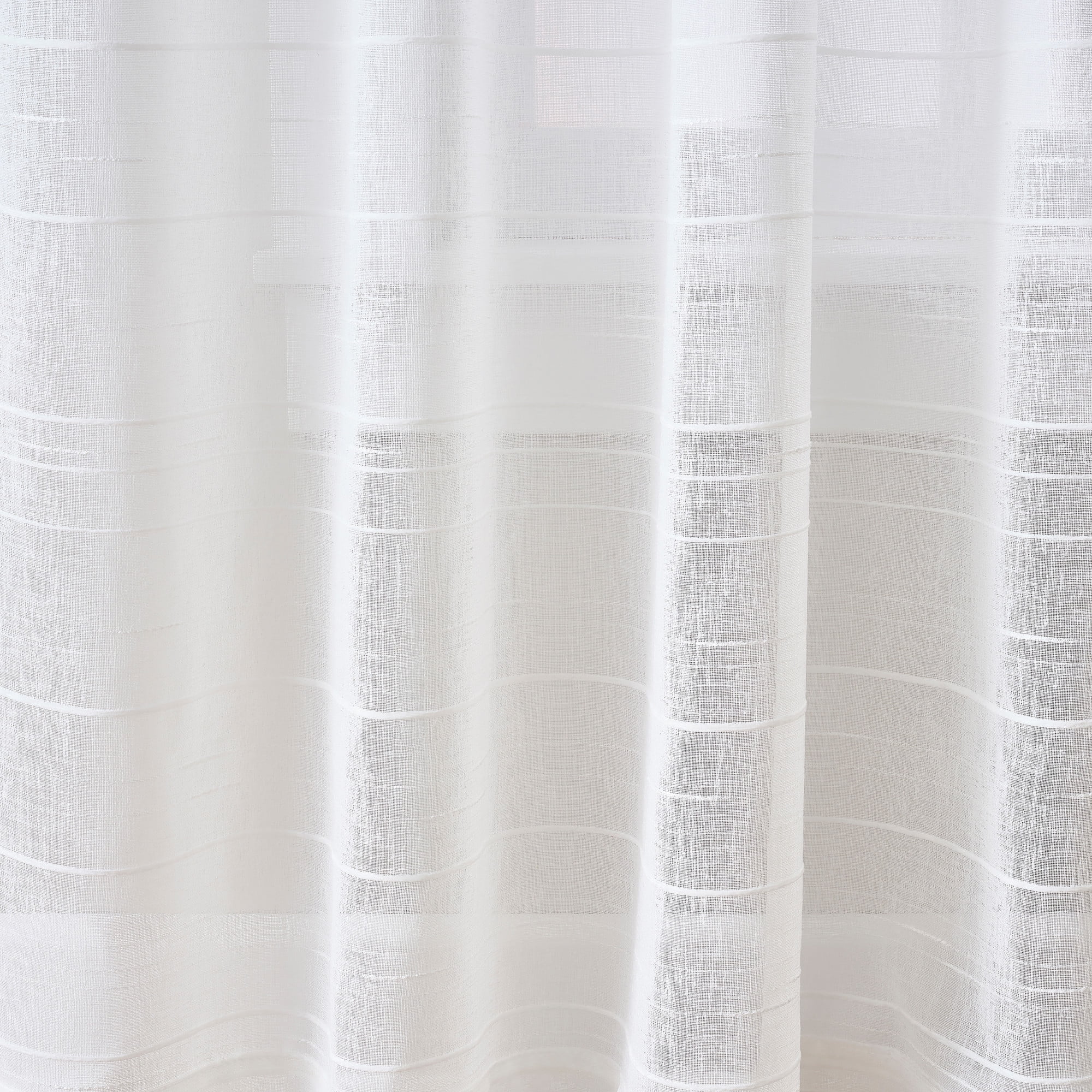 Mainstays Woven Stripe Arctic White Sheer Tab Top Single Curtain Panel, 50" W x 84'L