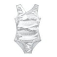 thumbnail image 3 of Fldy Big Girls Sleeveless Open Back with Straps Glittery Ballet Dance Gymnastics Leotard Jumpsuit Silver L, 3 of 7